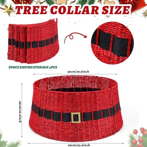 Poen Rattan Red Christmas Tree Collar for Artificial Trees 23.6 Inch Christmas Santa's Belt Tree Basket Base Collar Farmhouse Wicker Skirt Cover for Rustic Party Decoration - Image 2