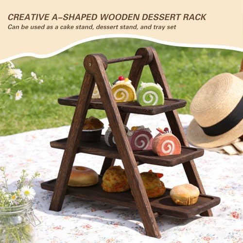 Wood 3 Tier Serving Tray Cupcake display Stand Wooden Platter Tiered Décor - Image 2