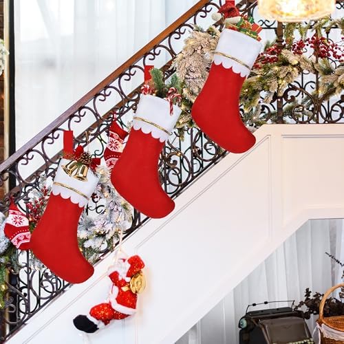 48Pcs 17" Felt Christmas Stocking Bulk, Red Christmas Socks Bulk with White Cuff Golden Trim, Christmas Hanging Ornaments Xmas Decoration for Mantel Door Window Holiday Home Décor - Image 6