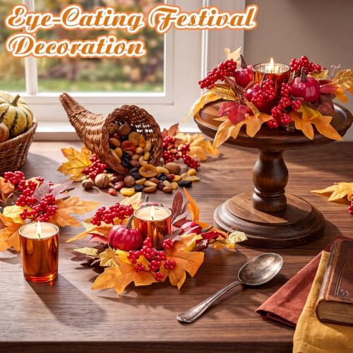 Umigy 6 Set Fall Candle Holders Glass Votive, Pumpkin, Red - Image 5
