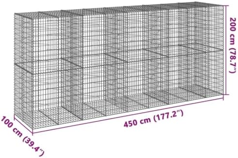 vidaXL Gabion Basket with Cover 177.2"x39.4"x78.7" Galvanized Iron - Image 3