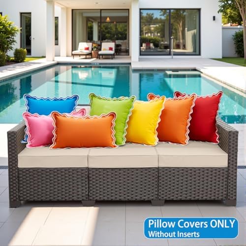 JOJOGOGO Light Blue Scalloped Outdoor Lumbar Pillow Covers 12x20 Set of 2 - Image 6