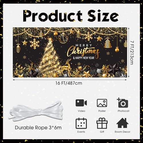 Tiamon Christmas Garage Door Cover Banner 7x16 ft Outdoor Xmas, Black Gold - Image 2