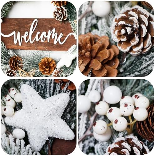 24 Inch Winter Wreaths for Front Door Outside- Pinkpuii Artificial Outdoor Christmas Wreath with Pinecones,White Berries and Welcome Sign,Xmas Holiday Winter Decorations for Home Farmhuse Door Decor - Image 2