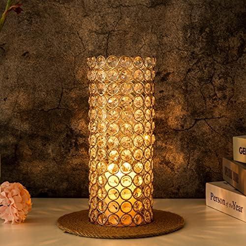 2 Pcs Gold Crystal Metal Tealight Candle Holder for Centerpieces, 10.4 inch Tall Blingbling Hurricane Candle Holder, Decorative Cylinder Vases for Centerpieces Room Decor Party - Image 3