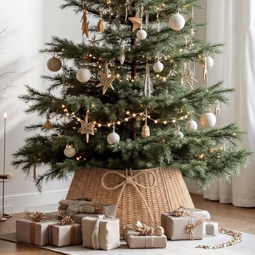 Foilswirl 28 Inch Christmas Tree Collar Wicker Tree Skirt Stand Base - Image 6