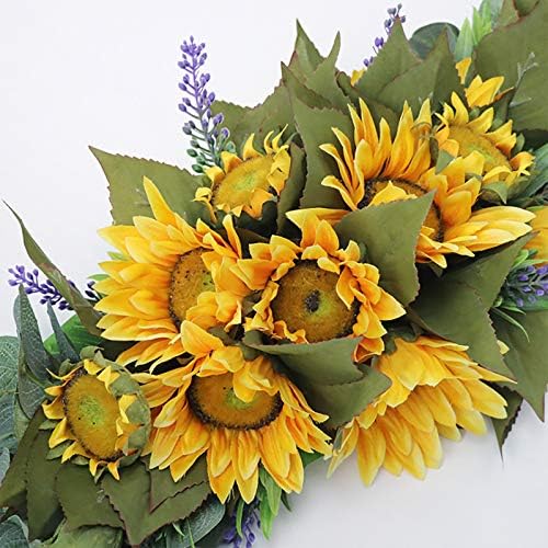 30 Inch Floral Swag, Artificial Flowers Sunflower Eucalyptus Wreath, Fake Flower Wreath Sunflower Swag Garland for Home, Wedding Arch, Front Door, Wall - Image 6