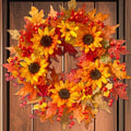 20" Sunflower Fall Wreath for Front Door Outside with Maple Leaves & Berry by Montekin
