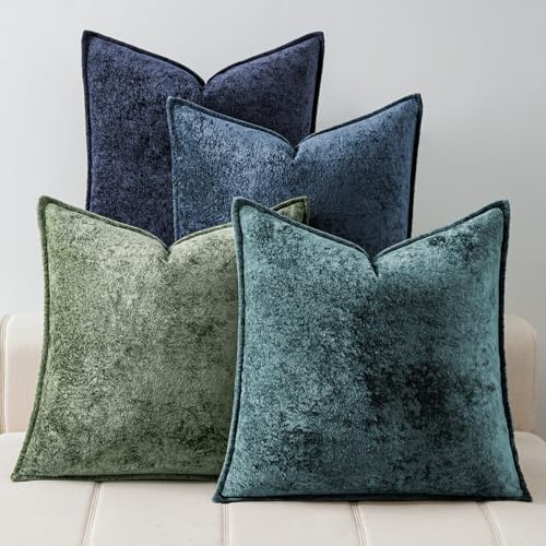 a moment Throw Pillow Covers 18X18 Inch 4 Packs,Soft Velvet Decorative Pillow Cases with 3D Ice Flower,Texture Modern Accent Cushion Covers for Sofa Couch Home Decor Peacock Noir by amoment
