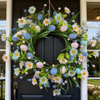 Spring Easter Wreaths for Front Door in 16 inch, Artificial Daisy Easter Egg Decorative,Farmhouse Spring Decorations, Front Door, Wall, Wedding, Easter,Spring(Blue&Pink) - Image 5