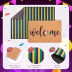 2 Pcs Mardi Gras Welcome Doormat, Welcome Mardi Gras Masks Mat, Carnival Fleur De Lis Non Slip Coir Mat Floor Striped Layering Doormats Seasonal for Front Porch Entryway Decor 24" x 32" - Image 4