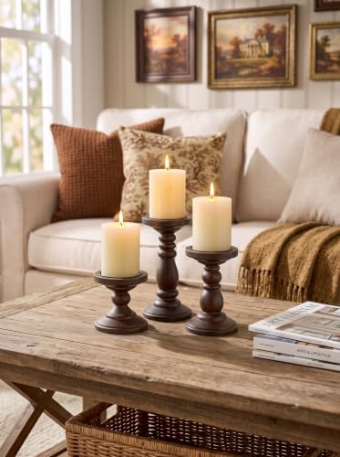 Wood Pillar Candle Holder: Mid Century Dark Brown Candle Stand - Image 4
