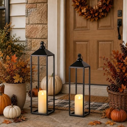 22'' 19'' Large Lanterns Decorative Outdoor Indoor, Set of 2 Candle Lantern - Image 3