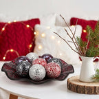 Suclain Centerpiece Bowl and Decorative Balls Set 8 Pcs Table Mosaic Plate with 2.4 Inch Glass Mosaic Orbs Glass Turquoise Tray and Spheres for Centerpiece Table Home Vases Decor (Red and Black) - Image 4