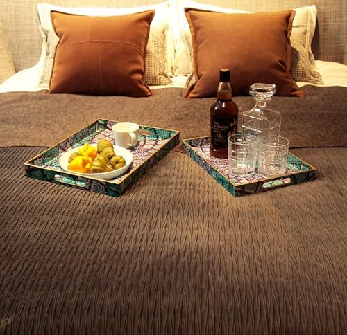 Serving Trays Set of 2, Decorative Plastic Serving Trays with Handles, Party Tray for Food, Coffee Table, Ottoman, Bathroom, and Living Room (Blue Bohemian) - Image 4