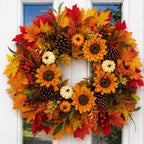 28 Inch Large Fall Sunflower Wreath for Front Door with Caramel Sunflowers by WEYANZE