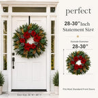 28 Inch Christmas Wreath for Front Door, Red Poinsettia Rose Holiday Wreath - Image 2