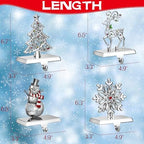 GUOER 4 Pack Snowflake Christmas Stocking Holder Set for Mantle Christmas Decorations Mantle Fireplace Topper-Snowman Reindeer and Christmas Tree Hangers Decorative Metal Hanger (Red Rhinestone) - Image 2
