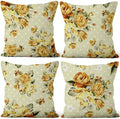 Yellow Flower Throw Pillow Covers 22"x22" Set of 4, Vintage Floral Sofa Cushion Cover for Chair Couch Bed Living Room Office Car Garden Patio Farmhouse Indoor Outdoor Decorative by VieSavaran