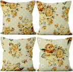 Yellow Flower Throw Pillow Covers 22"x22" Set of 4, Vintage Floral Sofa Cushion Cover for Chair Couch Bed Living Room Office Car Garden Patio Farmhouse Indoor Outdoor Decorative by VieSavaran