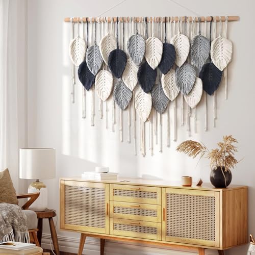 Weldomcor Macrame Wall Hanging Leaf Woven Tapestry Bohemian Chic Wall Hanging Feather Large Handmade Wall Art Decor for Bedroom Living Room Apartment Ornament, 39 inch - Image 4
