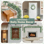 Eucalyptus Garland for Table, 6' Faux Eucalyptus Garland w/Flowers & Seeds - Image 4