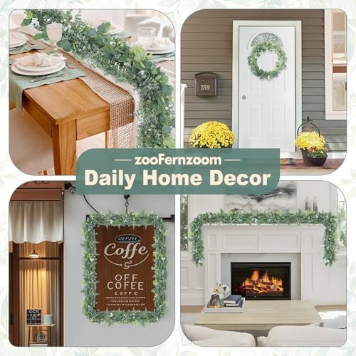 Eucalyptus Garland for Table, 6' Faux Eucalyptus Garland w/Flowers & Seeds - Image 4