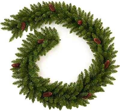 9Ft Pre-Lit Christmas Garland, Plug in, Green, 50 Clear Lights, Fireplace Stairs Mantle Door Indoor Outdoor, Decorated with Pine Cones - Image 6