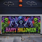 6x13FT Halloween Blacklight Neon Garage Door Cover Decorations happy Halloween Skull Garage Door Banner for Outdoor Indoor Halloween Decorations Party Photography Backdrop - Image 7