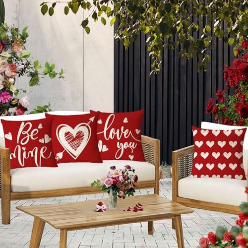 YeeJu Happy Valentines Day Pillow Covers 24x24 Set of 4 Wedding Anniversary Throw Pillow Covers Red Love Heart Cushion Covers Pillow Cases for Outdoor Couch Sofa Decoration(24 Inch) - Image 6