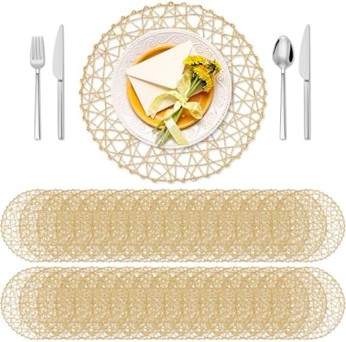 Threehoney Paper Braided Round Placemats, Set of 36, Gold, 13 in by Threehoney