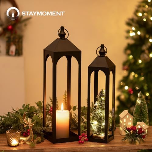 24" & 20" Large Outdoor Floor Lantern, Black Front Porch Decor - Image 6