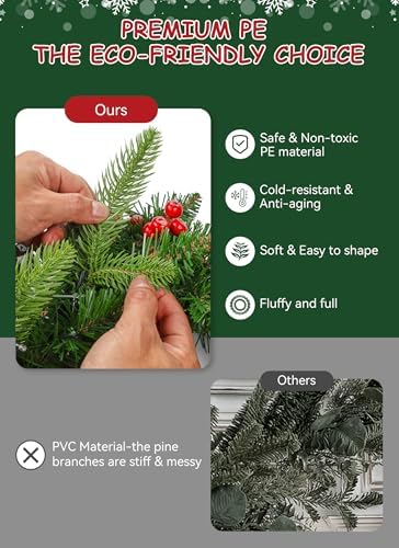 Brightown 24 Inch Pre-Lit Artificial Christmas Wreaths for Front Door,Christmas Decorations Indoor with Pine Cones & Berry Clusters, Christmas Wreath with 50 Lights for Fireplace Wall Window, Plug-in - Image 6