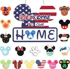 SUPYFD 19PcsCute Mouse Interchangeable Seasonal Welcome Door Sign for Front Door Decor, Welcome to Our Home Sign with Interchangeable Holiday Pieces for Farmhouse/Wall/Porch Decor and Housewarming Gif by SUPYFD