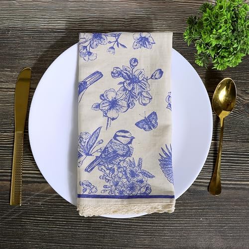 FINGERCRAFT Lace Cloth Napkins, Cotton Linen, 12 Pack, 20x20 Inch, Toile - Image 3