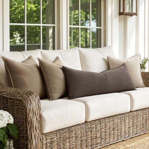 MIULEE Decorative Linen Lumbar Pillow Cover 14x36 Inch Coffee - Image 6