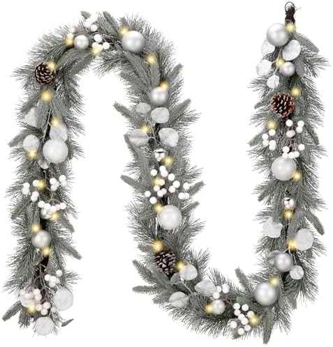 Valery Madelyn 9 Ft Christmas Garland with Lights for Mantle Silvery White by ValeryMadelyn