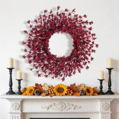 GTIDEA 26" Fall Wreaths for Front Door Outside Large Autumn Wreath Burgundy - Image 6