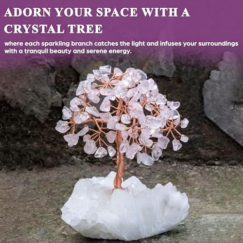 Crocon Rose Quartz Crystal Tree with White Aura Base Tree of Life Décor - Image 2