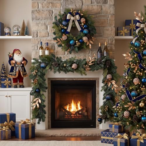 DecorbyHannah 24" Prelit Christmas Wreath for Front Door with Light (Blue) - Image 2