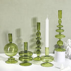 Rtteri 5 Pcs Glass Candlestick Holders Colorful Glass Taper Candle Stand Groovy Candlestick Wavy Boho Chic Clear Bases Holders Elegant Vase for Home Party Centerpiece(Green) - Image 3