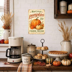 Decorative Tin Sign Vintage Metal Tin Sign Rustic Distressed Finish Harvest Pumpkins Farm Fresh Wheat Wall Decor for Farmhouse Kitchen Pantry Market 12×16 Inches with Metal Frame - Image 4