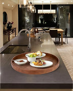 HofferRuffer Large Round Serving Tray 24'', Elegant Faux Leather Circle Ottoman Table Tray, Serve Tea Coffee Breakfast in Bedroom Living Room Kitchen (Antique Brown, 24'') - Image 5