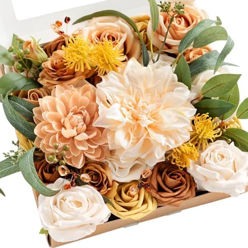 Ling's moment Fake Flowers Box, Cream & Apricot Grand Combo by LingsMoment