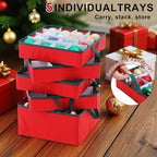2-In-1 Christmas Decoration Ornament Organizer Box， Movable Pallet Santas Bags Ornament Storage Containers, Holds 73 Holiday Ornaments, Adjustable Space For Figurines And Pockets For Decoration - Image 4