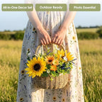 Sunflowers Artificial Flowers, Spring/Summer Flower Centerpieces for Tables Silk Flower Arrangements with Woven Basket Fake Sunflowers with Daisy & Lavender Dinner Table Centerpiece for Indoor Outdoor - Image 6