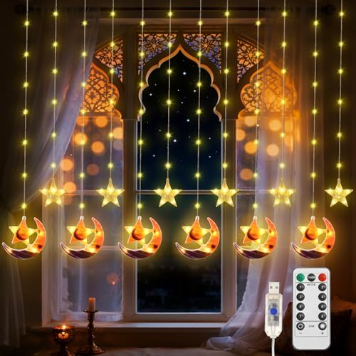 Lewondr Ramadan Curtain String Lights, 138 LEDs Moon Castle Star Lights by Lewondr