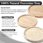 Natural Round Marble Tray - 7.8" Travertine Marble Vanity Tray for Dresser, Bathroom, Decorative Jewelry Dish for Perfumes Rings Earrings Necklaces, Stone Tray for Home Décor, Beige - Image 2