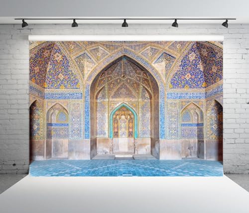 BELECO 20x10ft Fabric Islam Mosque Backdrop Seyyed Mosque Wall Covered with Mosaic and Calligraphic Inscriptions Background Islamic Religious Belief Photo Booth Shoot Studio Props by BELECO