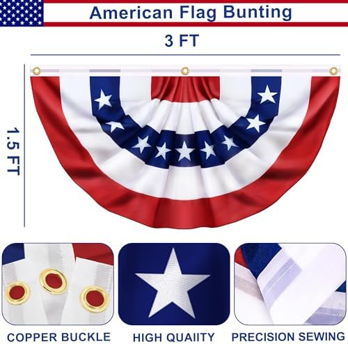 6 Pack 1.5x3 Ft USA Pleated Fan Flag, American Bunting Flag Patriotic Half Fan Banner 4th of July Decorations Outdoor Memorial Day Decor Fourth July Independence Day Outside Red White and Blue Decor - Image 2